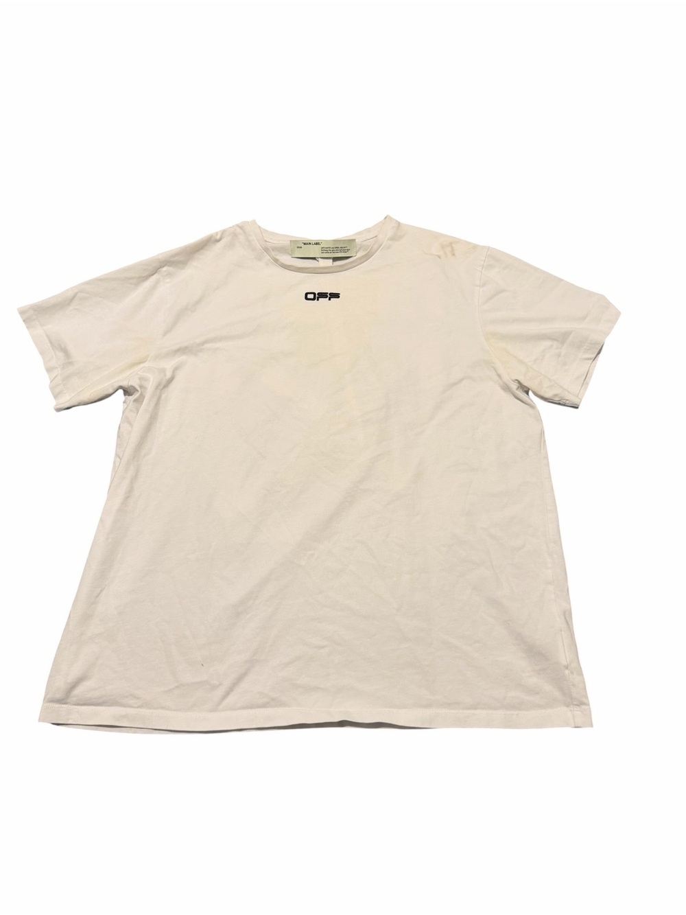 Off-White Cream Logo Crewneck Short Sleeve T-Shirt, SZ large, pre-owned